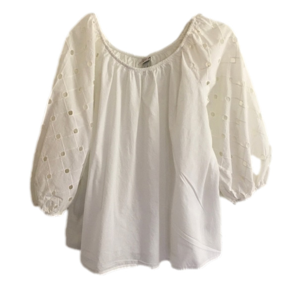 a new day Tops - A New Day white cotton peasant blouse size large eyelet sleeves
